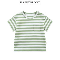 happyology英国儿童春夏装男童休闲T恤女童条纹洋气短袖 豆绿条纹 80cm