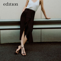 edition半身裙女2024夏解构围裹式羊毛精纺通勤风西装半裙 黑色 XS/155