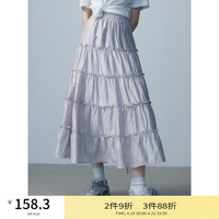 EGGKA 蕾丝拼花边半身裙2024年夏季高腰显瘦褶皱感温柔风伞裙 淡紫 M