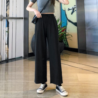 幻黛（HUANDAI）2024春季冰丝阔腿裤九分裤长宽松休闲运动裤大码显瘦山本裤裙 黑色 L【115-130斤】