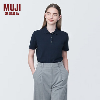 MUJI 無印良品 无印良品（MUJI）女式 水洗珠地网眼编织 短袖POLO衫 女款 衬衫纯棉正肩 BB2PZA4S 深藏青色 M (160/84A)