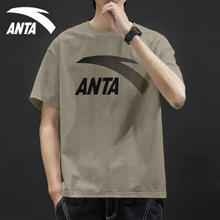 ANTA 安踏 短袖t恤男装夏季圆领时尚大logo舒适透气跑步健身上衣运动服饰男 大logo-6绿豆色 XL/180