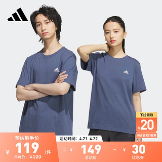 adidas 阿迪达斯 情侣款休闲圆领短袖T恤男女新款阿迪达斯官方轻运动JI9065 传奇墨水蓝 M