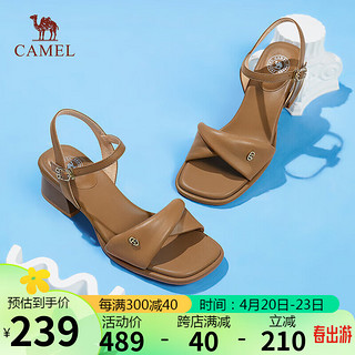 CAMEL 骆驼 时装凉鞋女优雅羊皮方头搭扣粗跟凉鞋 L24M051635 棕色 39