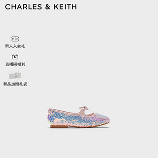 CHARLES&KEITH24夏季亮片蝴蝶结儿童玛丽珍鞋CK9-70380002 粉红色Pink 21码