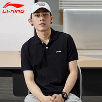 LI-NING 李宁 POLO衫男短袖夏季新款冰丝速干t恤休闲翻领健身半袖T恤运动上衣 标准黑(白标-100%棉) L 175