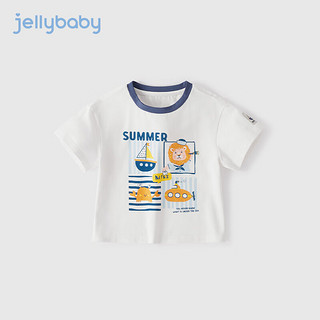 JELLYBABY 宝宝上衣单件儿童夏季衣服薄款夏装运动风男童白t恤 米白 130cm