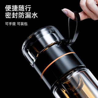 名创优品（MINISO）水杯玻璃杯大容量茶水分离杯子便携男女泡茶杯300mL 黑色