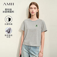 AMII2024夏百搭圆领字母印花黑科技抗菌T恤女宽松短袖12422096 中花灰 155/80A/S