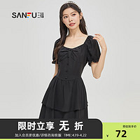 SANFU 三福 连衣裙2023夏甜美双层裙摆气质收腰泡泡袖裙子女471685 黑色 160/84A/S