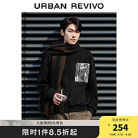 URBAN REVIVO UR2024春季男装潮牌高街休闲撞色贴袋圆领卫衣UML440007 正黑 M