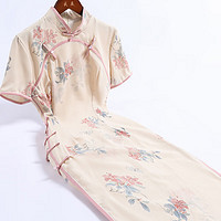 戚薇改良旗袍2024年女夏季复古民国风年轻款气质中长少女日常 黄色 S