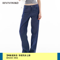 IIIVIVINIKO2024夏季“冈山蓝牛系列”宽松牛仔直筒裤子女 中蓝 S