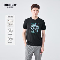 DIDIBOY迪迪博迩春夏时尚圆领T恤衫男士短袖潮内搭棉质舒适短T 黑色 48
