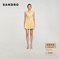 SANDRO2024春夏女装腰部系带小雏菊镂空短款连衣裙SFPRO03753 E169/浅黄色 38