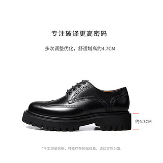 THOM WILLS增高皮鞋男布洛克厚底休闲圆头真皮大头德比鞋男款秋冬 黑色D2131 7.5 /41码