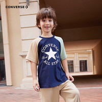 Converse匡威儿童装男童短袖T恤2024夏季女童中大童拼接上衣 藏青蓝 160/76