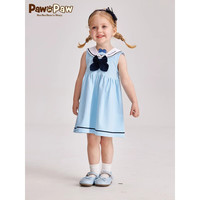PawinPaw卡通小熊童装24年夏女宝学院风蝴蝶结连衣裙学院风 Blue蓝色/50 110