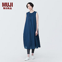 无印良品 MUJI 女式 强捻 无袖连衣裙 女装裙子夏季 纯棉全棉 BC2JNC4S 藏青色 L (165/88A)