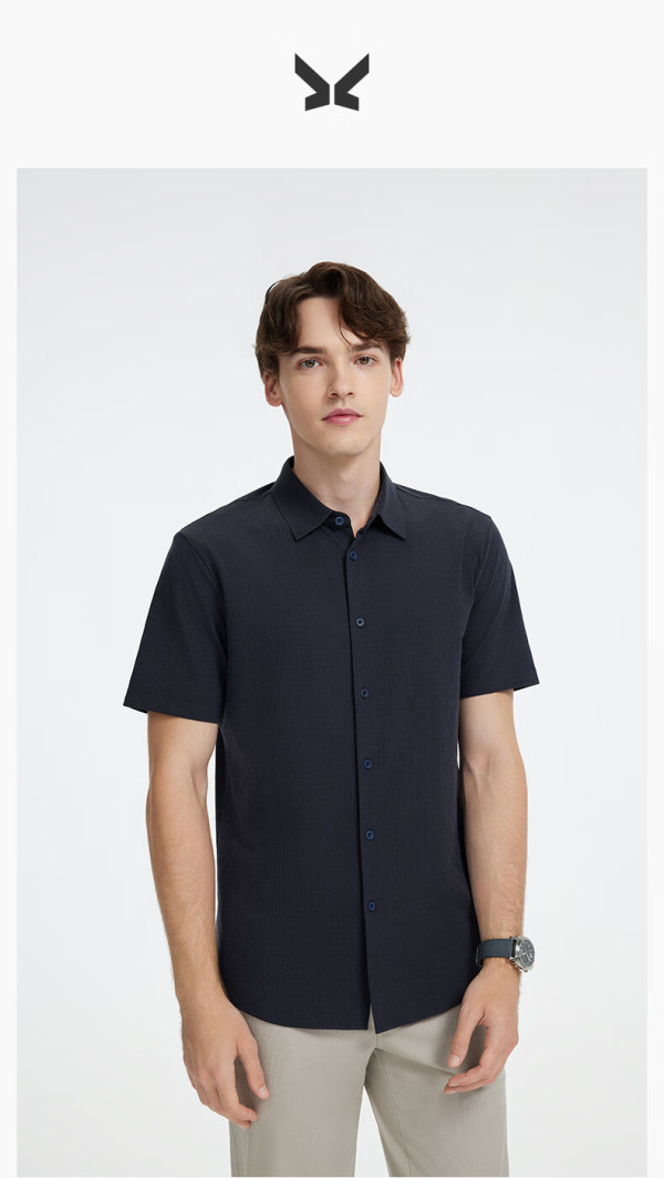 九牧王男装短袖衬衫2024春夏商务休闲舒适百搭上衣m 蓝色 标准版 jc6d