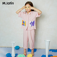 M.Latin 马拉丁 童装男女童家居服2022夏季口袋印花翻领短袖衬衫套装