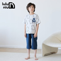 噜噜牛男童睡衣夏季短袖纯棉薄款男孩夏天中大童儿童家居服套装 24016-蓝色 170cm(M码身高160-165)