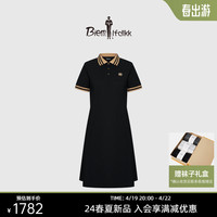 比音勒芬（Biemlfdlkk）【高弹透气】2024夏季女士时尚撞色polo领收腰显瘦短袖连衣裙 07黑色 90/S