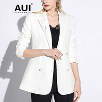AUI白色西装外套女2024春秋季设计感职业正装通勤气质修身西服 白色 XL