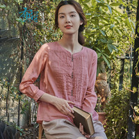 布符2024春夏原创气质洋气复古上衣 时尚宽松穿搭长袖T恤女款 粉红色 M