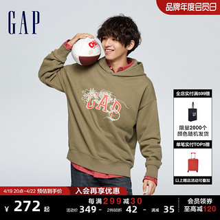 Gap 盖璞 男女装2024春季中国龙LOGO宽松舒适连帽衫情侣运动卫衣422212