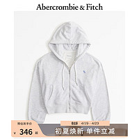 ABERCROMBIE & FITCH女装 24春小麋鹿休闲拉链外套毛圈布连帽卫衣 358698-1 浅灰色 XXS (160/80A)