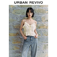 URBAN REVIVO 女士法式优雅荷叶边系带短款吊带衫 UWL240042 本白 XS