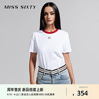 MISS SIXTY2024春季T恤女拼色圆领短袖美式复古钻饰百搭休闲 白色 XS