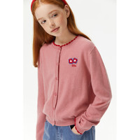 ELLE KIDS童装 羊毛混纺花朵刺绣圆领针织开衫外套女童春秋装 粉色 110/120