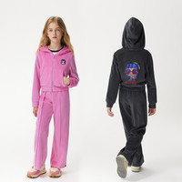 ELLE KIDS童装 天鹅绒柔感烫钻开衫连帽卫衣外套女童春秋休闲上衣 粉色 165/M