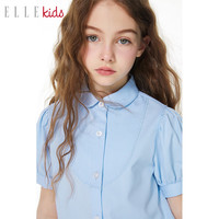 ELLE KIDS童装 竹纤维抗皱法式优雅娃娃领衬衫女童春夏装短袖衬衣 蓝色 110/120