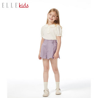 ELLE KIDS童装 天丝平纹绣花短袖衬衫女童春夏法式优雅小衫上衣 奶白色 110/120