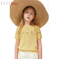 ELLE KIDS童装 天丝针织短袖T恤女童春夏季绣花法式优雅上衣 紫色 110/120