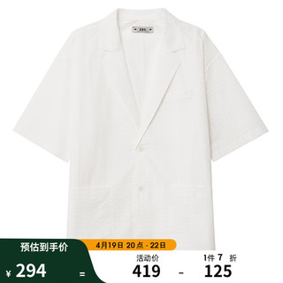 杰帝梵JDV男装2023夏季白色平驳领纯棉衬衫短袖休闲上衣 白色 170/96C（01）