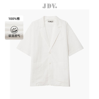 杰帝梵JDV男装2023夏季白色平驳领纯棉衬衫短袖休闲上衣 白色 170/96C（01）