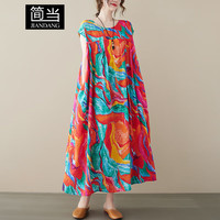 简当(JIANDANG)大码女装春夏文艺胖MM印花宽松显瘦遮胯连衣裙长裙女8442 彩色-8116 大码均码【200斤以下】