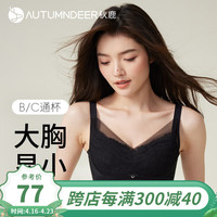 秋鹿内衣女大胸显小显瘦聚拢四排扣无钢圈性感蕾丝薄款文胸罩 黑色(36) 75B 34/75B