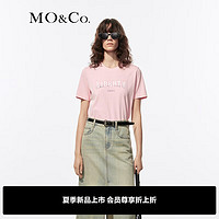 MO&Co.2024夏赛博印花套色脏染棉质短袖圆领T恤MBD2TEET07 冰粉色 S/160