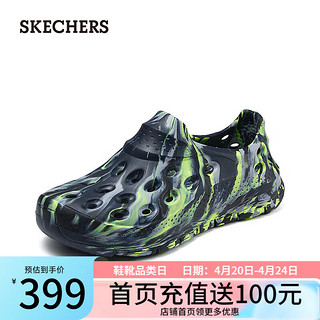 斯凯奇（Skechers）男子一脚蹬洞洞鞋沙滩凉鞋透气拖鞋泡泡鞋舒适凉拖243243 黑色/柠檬色/BKLM 43