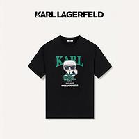 Karl Lagerfeld卡尔拉格斐轻奢老佛爷男装 2024夏款logo圆领印花短袖T恤 黑色 46