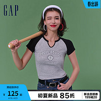 Gap女装2024夏季小U字领撞色插肩短袖T恤柔软亲肤女友T873956 灰色 165/84A(M) 亚洲尺码