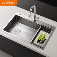 卡贝(cobbe)厨房水槽大单槽洗菜盆一体盆加厚304不锈钢洗菜水池盆洗碗槽家用 【68*46】侧下水-冷热龙头