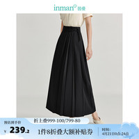 茵曼（INMAN）新中式盘扣百褶半身裙2024夏季女装高腰简约百搭显瘦长裙 午夜黑 L