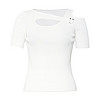 Iammix27短袖针织衫女夏季个性不对称镂空斜肩白色休闲针织套头衫 白色 S