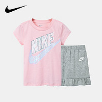 NIKE 耐克 女童短袖T恤短裙2件套夏季儿童短袖套装 岩岭灰 110